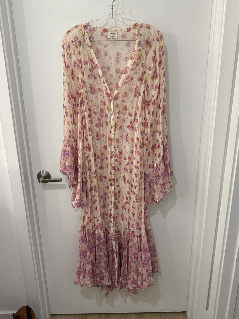 Hemant & Nandita Pink Floral Print Button Down Maxi Dress Size XS